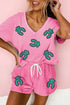 Sparkling Sequin Cactus Patch V Neck Top And Shorts Lounge Set